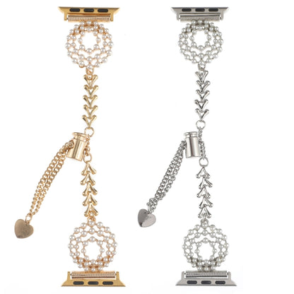 For Apple Watch SE 2023 40mm Pearl Round Zinc Alloy Chain Metal Watch Band(Gold) by bashfashion