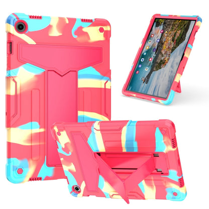 For Samsung Galaxy Tab A9+ T Holder Robot Silicone Hybrid PC Tablet Case(Camouflage Rose Red) by bashfashion