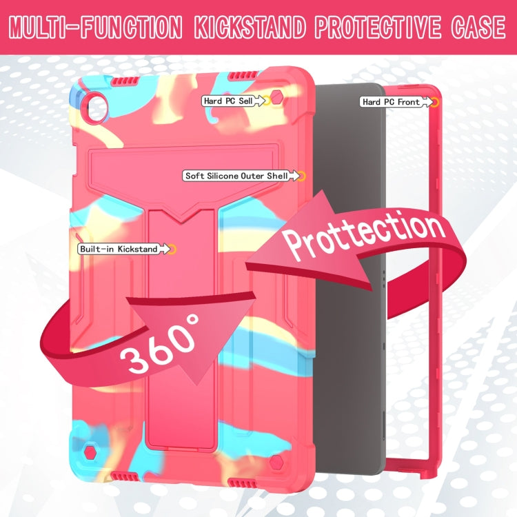 For Samsung Galaxy Tab A9+ T Holder Robot Silicone Hybrid PC Tablet Case(Camouflage Rose Red) by bashfashion