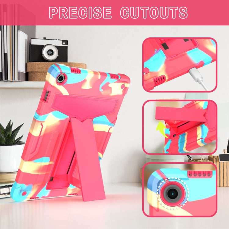 For Samsung Galaxy Tab A9+ T Holder Robot Silicone Hybrid PC Tablet Case(Camouflage Rose Red) by bashfashion