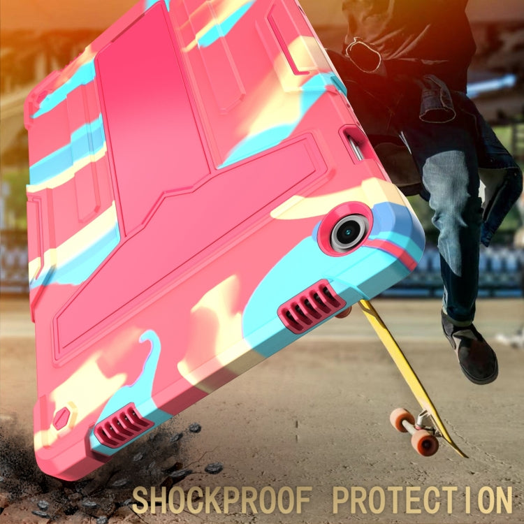 For Samsung Galaxy Tab A9+ T Holder Robot Silicone Hybrid PC Tablet Case(Camouflage Rose Red) by bashfashion