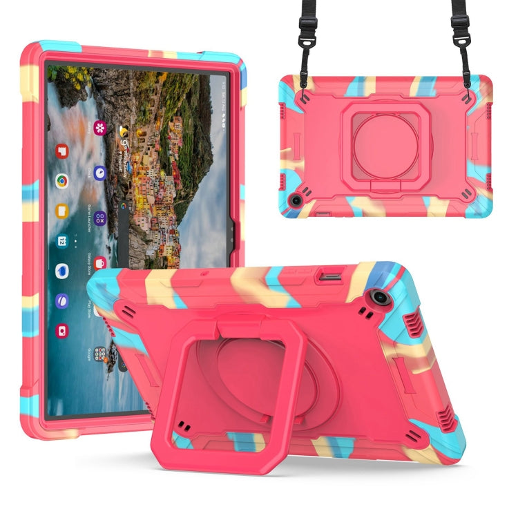 For Samsung Galaxy Tab A9+ Handle Robot Silicone Hybrid PC Tablet Case(Camouflage Rose Red) by bashfashion
