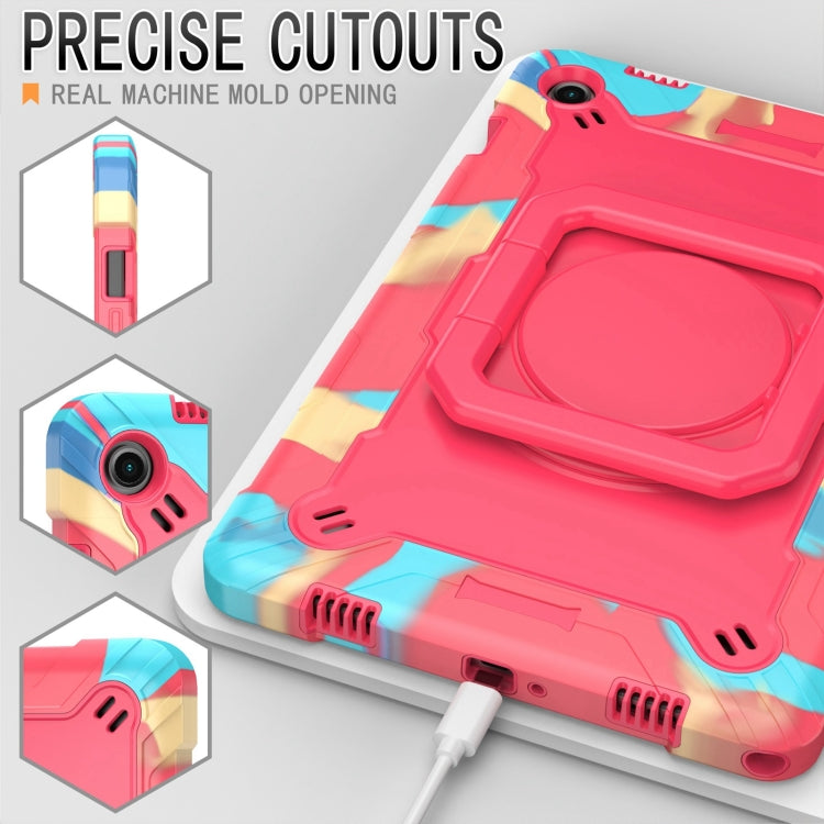 For Samsung Galaxy Tab A9+ Handle Robot Silicone Hybrid PC Tablet Case(Camouflage Rose Red) by bashfashion