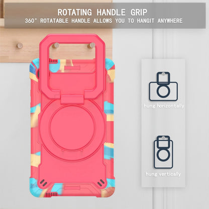 For Samsung Galaxy Tab A9 Handle Robot Silicone Hybrid PC Tablet Case(Camouflage Rose Red) by bashfashion