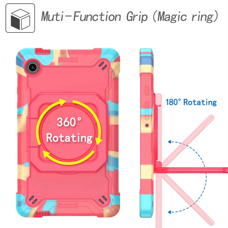 For Samsung Galaxy Tab A9 Handle Robot Silicone Hybrid PC Tablet Case(Camouflage Rose Red) by bashfashion