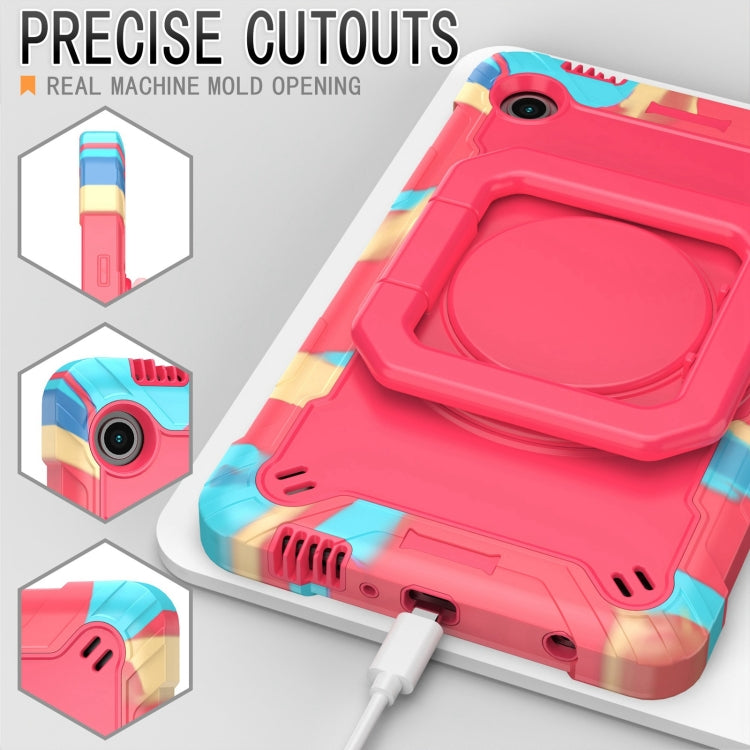 For Samsung Galaxy Tab A9 Handle Robot Silicone Hybrid PC Tablet Case(Camouflage Rose Red) by bashfashion