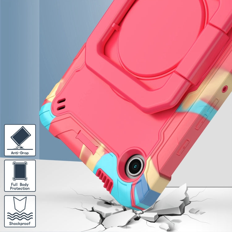 For Samsung Galaxy Tab A9 Handle Robot Silicone Hybrid PC Tablet Case(Camouflage Rose Red) by bashfashion