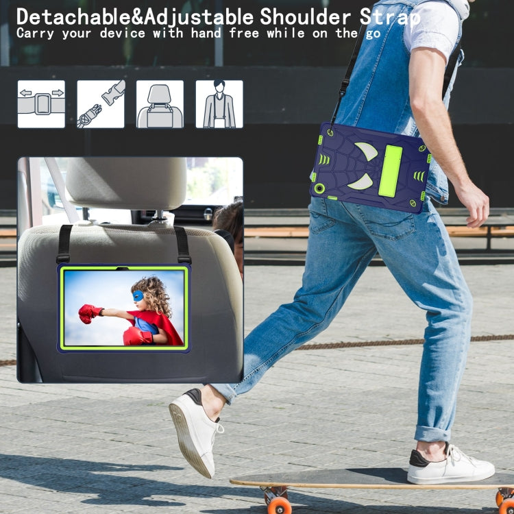 For Samsung Galaxy Tab A9+ Fold-Holder Spider Silicone Hybrid PC Tablet Case(Navy Yellow Green) by bashfashion