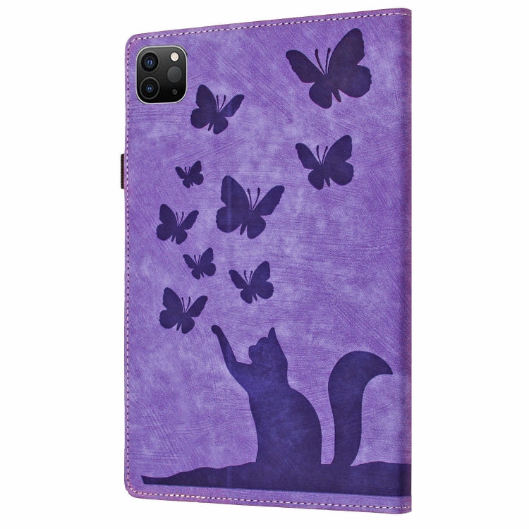 For iPad Pro 13 2025 / 2024 Butterfly Cat Embossing Leather Tablet Case(Purple) by bashfashion
