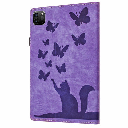 For iPad Pro 13 2025 / 2024 Butterfly Cat Embossing Leather Tablet Case(Purple) by bashfashion