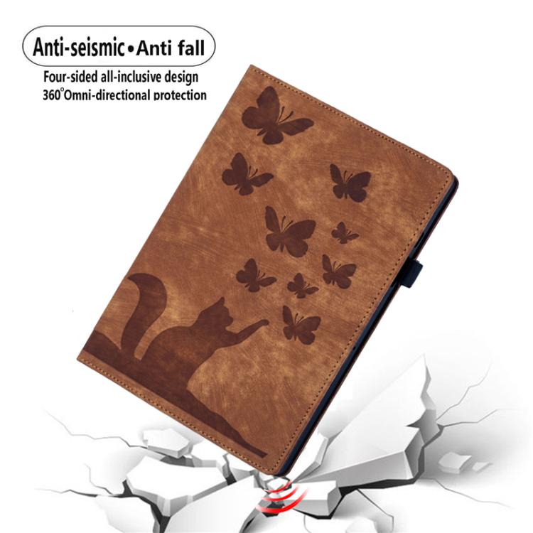 For iPad mini 2024 / 2021 Butterfly Cat Embossing Leather Tablet Case(Brown) by bashfashion
