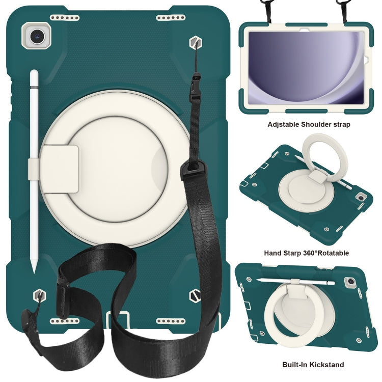 For Samsung Galaxy Tab A11+ / A9+ Silicone Hybrid PC Tablet Case with Shoulders Strap(Blackish Green) by bashfashion