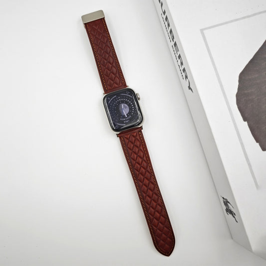 For Apple Watch SE 2023 40mm Rhombus Pattern Magnetic Folding Buckle Leather Watch Band(Red) by bashfashion