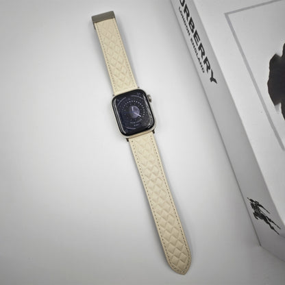 For Apple Watch Series 8 41mm Rhombus Pattern Magnetic Folding Buckle Leather Watch Band(Creamy White) by bashfashion