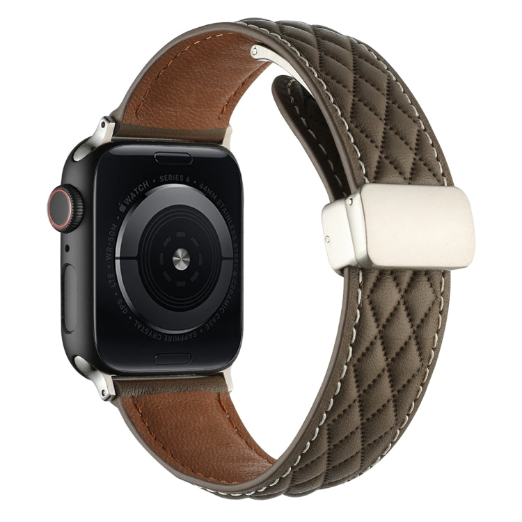 For Apple Watch SE 40mm Rhombus Pattern Magnetic Folding Buckle Leather Watch Band(Brown) by bashfashion