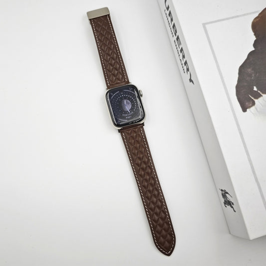 For Apple Watch Series 6 40mm Rhombus Pattern Magnetic Folding Buckle Leather Watch Band(Dark Coffee) by bashfashion
