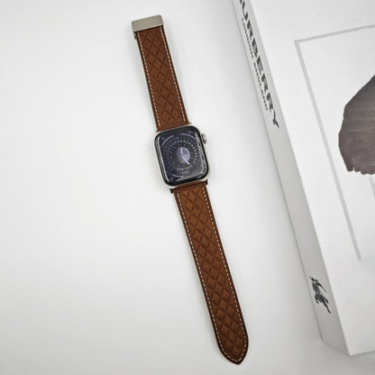 For Apple Watch Series 2 42mm Rhombus Pattern Magnetic Folding Buckle Leather Watch Band(Dark Brown) by bashfashion