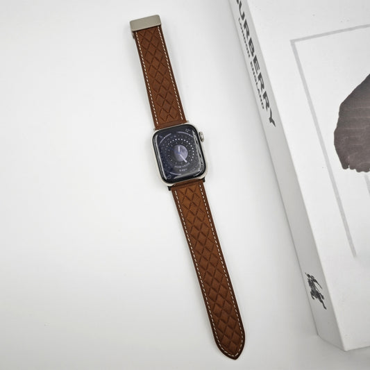 For Apple Watch Series 2 38mm Rhombus Pattern Magnetic Folding Buckle Leather Watch Band(Dark Brown) by bashfashion