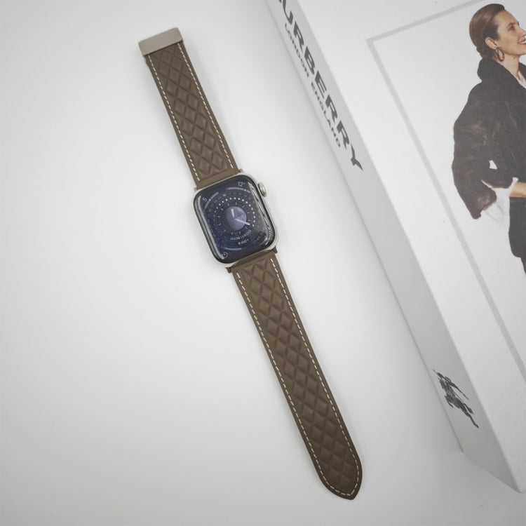 For Apple Watch 42mm Rhombus Pattern Magnetic Folding Buckle Leather Watch Band(Brown) by bashfashion
