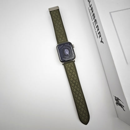 For Apple Watch 38mm Rhombus Pattern Magnetic Folding Buckle Leather Watch Band(Army Green) by bashfashion