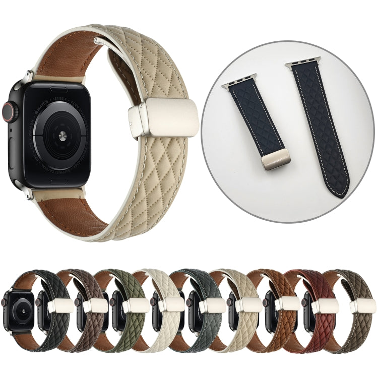 For Apple Watch Series 4 40mm Rhombus Pattern Magnetic Folding Buckle Leather Watch Band(Black) by bashfashion