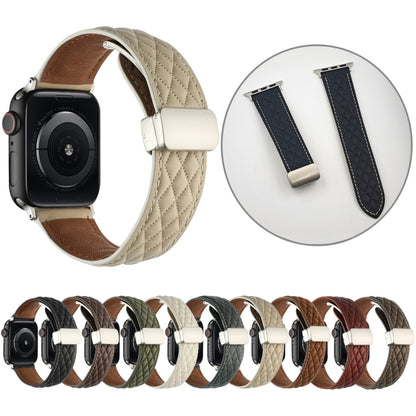 For Apple Watch Series 6 40mm Rhombus Pattern Magnetic Folding Buckle Leather Watch Band(Starlight Color) by bashfashion