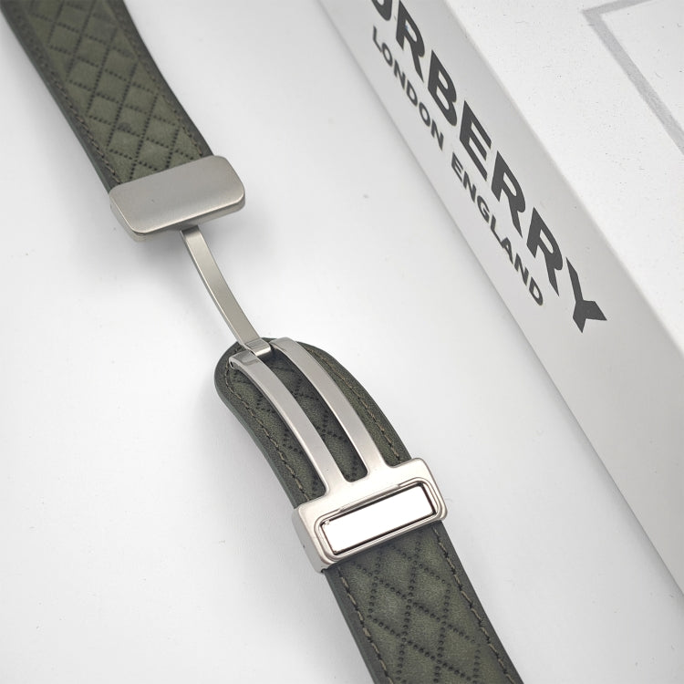 For Apple Watch Series 3 42mm Rhombus Pattern Magnetic Folding Buckle Leather Watch Band(Creamy White) by bashfashion