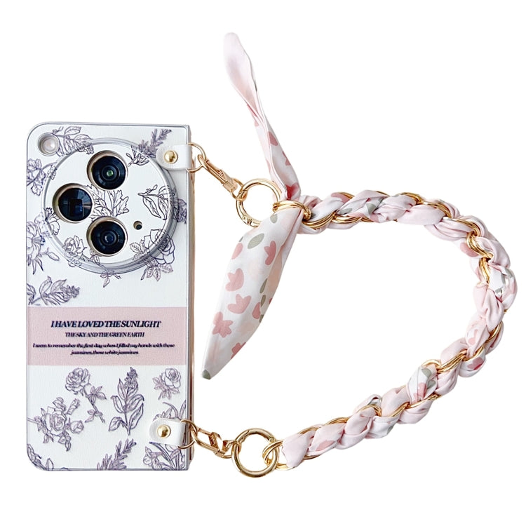 For OPPO Find N3 Pearlescent Paint Painted PC Phone Case with DIY Scarf Bracelet(Sketch Flower) by bashfashion