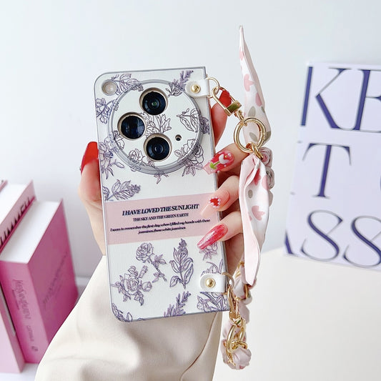 For OPPO Find N3 Pearlescent Paint Painted PC Phone Case with DIY Scarf Bracelet(Sketch Flower) by bashfashion