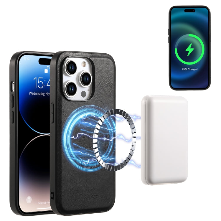 For iPhone 15 Pro Max Denior Cowhide Texture Leather MagSafe Phone Case(Black) by Denior
