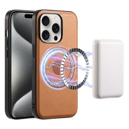 For iPhone 15 Pro Denior Cowhide Texture Leather MagSafe Phone Case(Khaki) by Denior