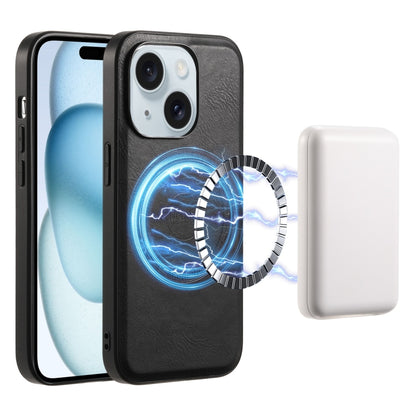 For iPhone 15 Denior Cowhide Texture Leather MagSafe Phone Case(Black) by Denior