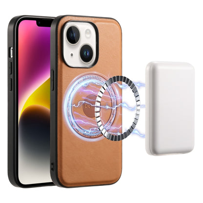 For iPhone 14/13 Denior Cowhide Texture Leather MagSafe Phone Case(Khaki) by Denior