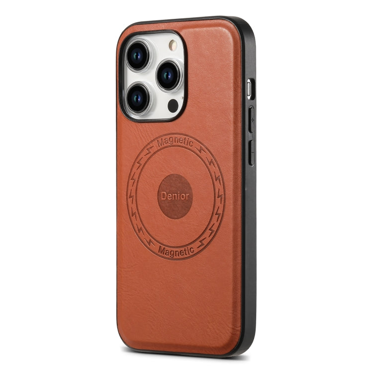 For iPhone 14 Pro Denior Cowhide Texture Leather MagSafe Phone Case(Brown) by Denior