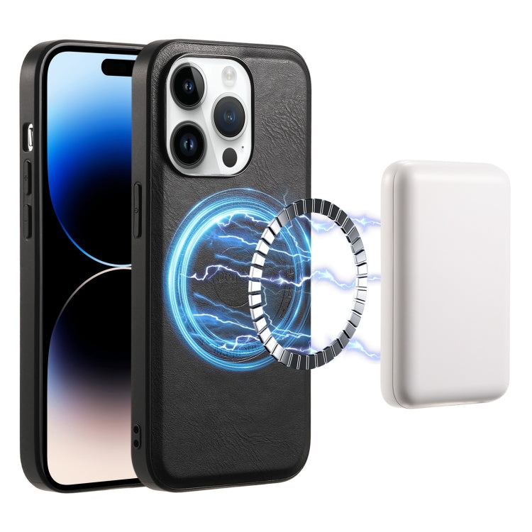 For iPhone 14 Pro Max Denior Cowhide Texture Leather MagSafe Phone Case(Black) by Denior