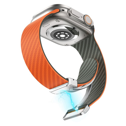 For Apple Watch Ultra 2 49mm Carbon Fiber Magnetic Silver Buckle Watch Band(Orange Grass) by bashfashion
