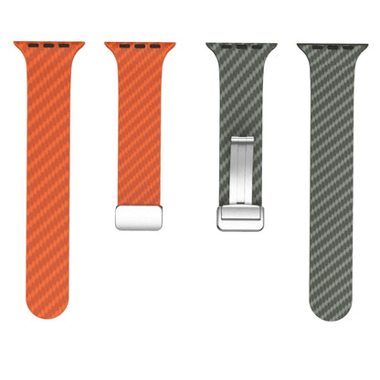 For Apple Watch Ultra 2 49mm Carbon Fiber Magnetic Silver Buckle Watch Band(Orange Grass) by bashfashion