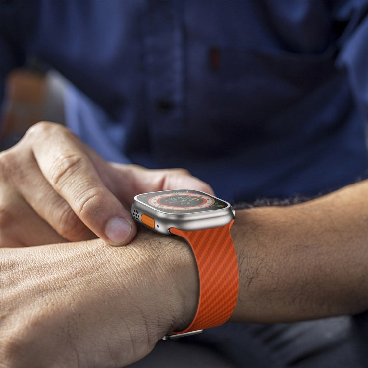 For Apple Watch Ultra 2 49mm Carbon Fiber Magnetic Silver Buckle Watch Band(Orange Grass) by bashfashion