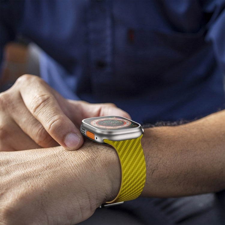 For Apple Watch Ultra 2 49mm Carbon Fiber Magnetic Silver Buckle Watch Band(Olive Brown) by bashfashion