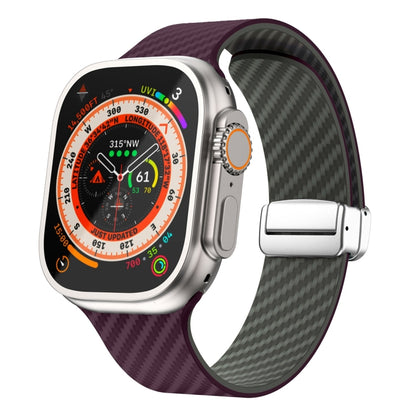 For Apple Watch Ultra 2 49mm Carbon Fiber Magnetic Silver Buckle Watch Band(Purple Green) by bashfashion