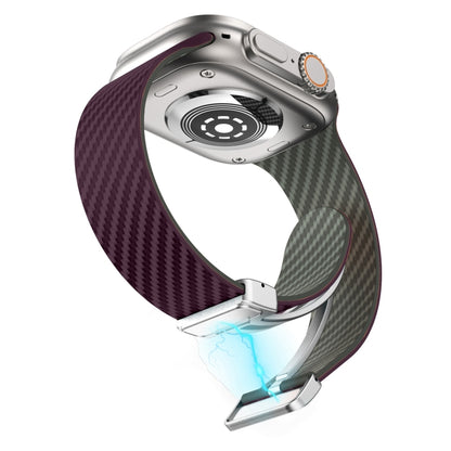For Apple Watch Ultra 2 49mm Carbon Fiber Magnetic Silver Buckle Watch Band(Purple Green) by bashfashion