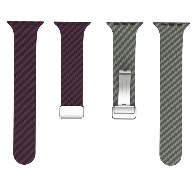 For Apple Watch Ultra 2 49mm Carbon Fiber Magnetic Silver Buckle Watch Band(Purple Green) by bashfashion