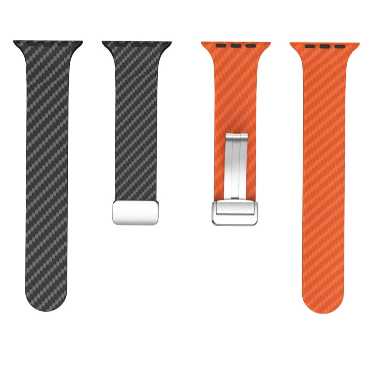 For Apple Watch Ultra 2 49mm Carbon Fiber Magnetic Silver Buckle Watch Band(Black Orange) by bashfashion