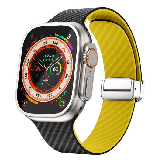 For Apple Watch Ultra 2 49mm Carbon Fiber Magnetic Silver Buckle Watch Band(Black Yellow) by bashfashion