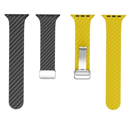 For Apple Watch Ultra 2 49mm Carbon Fiber Magnetic Silver Buckle Watch Band(Black Yellow) by bashfashion