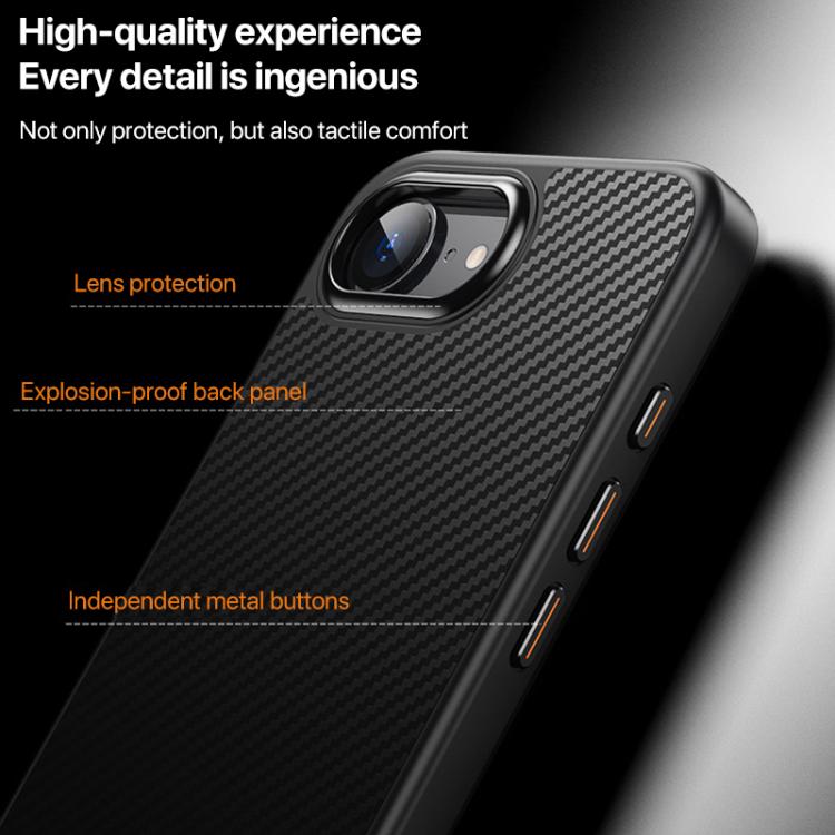 For iPhone 16e Kevlar Fiber Shockproof MagSafe Phone Case(Black) by bashfashion