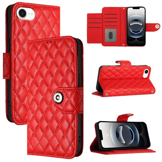 For iPhone SE 2024 Rhombic Texture Flip Leather Phone Case with Lanyard(Red) by bashfashion