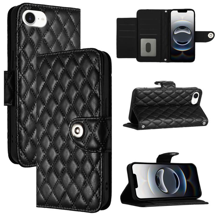 For iPhone SE 2024 Rhombic Texture Flip Leather Phone Case with Lanyard(Black) by bashfashion