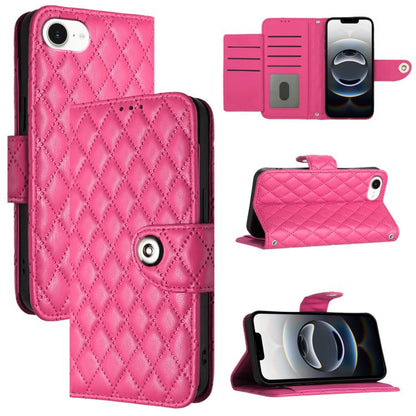 For iPhone SE 2024 Rhombic Texture Flip Leather Phone Case with Lanyard(Rose Red) by bashfashion