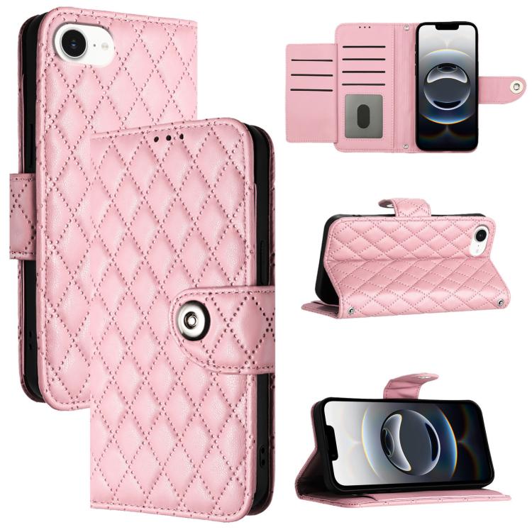 For iPhone SE 2024 Rhombic Texture Flip Leather Phone Case with Lanyard(Pink) by bashfashion